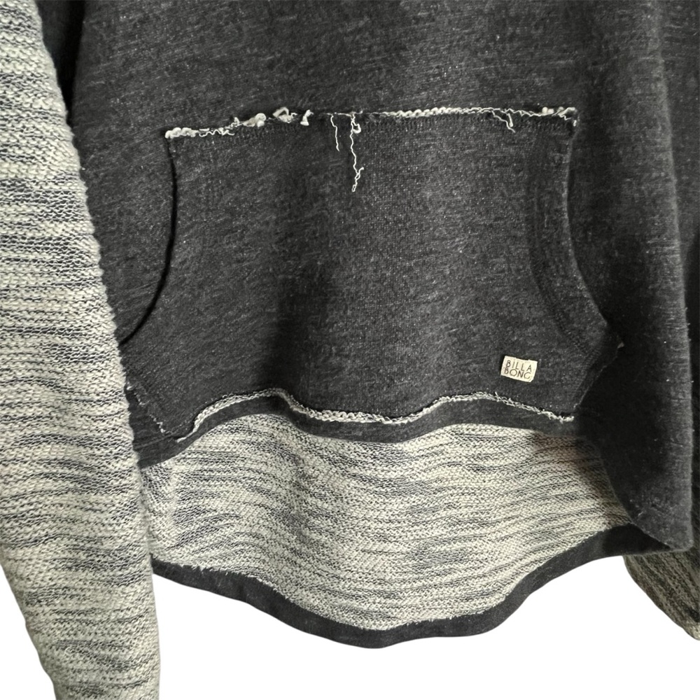 Billabong Charcoal & Grey Hi-Low Raglan Raw-Edge Kangaroo Slub-Knit Hoodie NWT - Picture 11 of 16